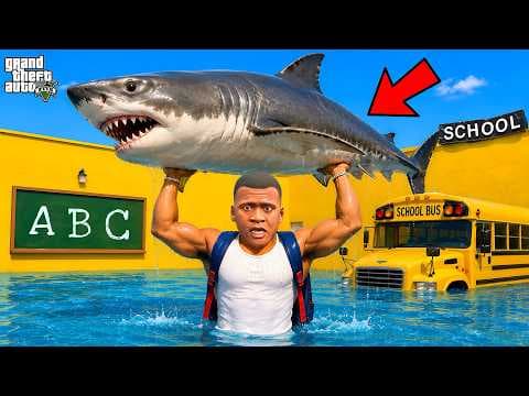 Franklin Brings a Big SHARK to His New School in GTA 5 ! in Telugu