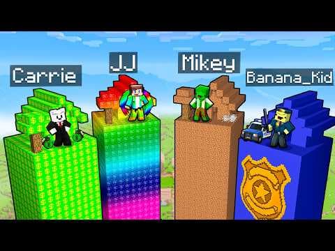 Mikey vs JJ vs Banana Kid vs Carrie: EPIC CHUNK BATTLE In Minecraft - Maizen